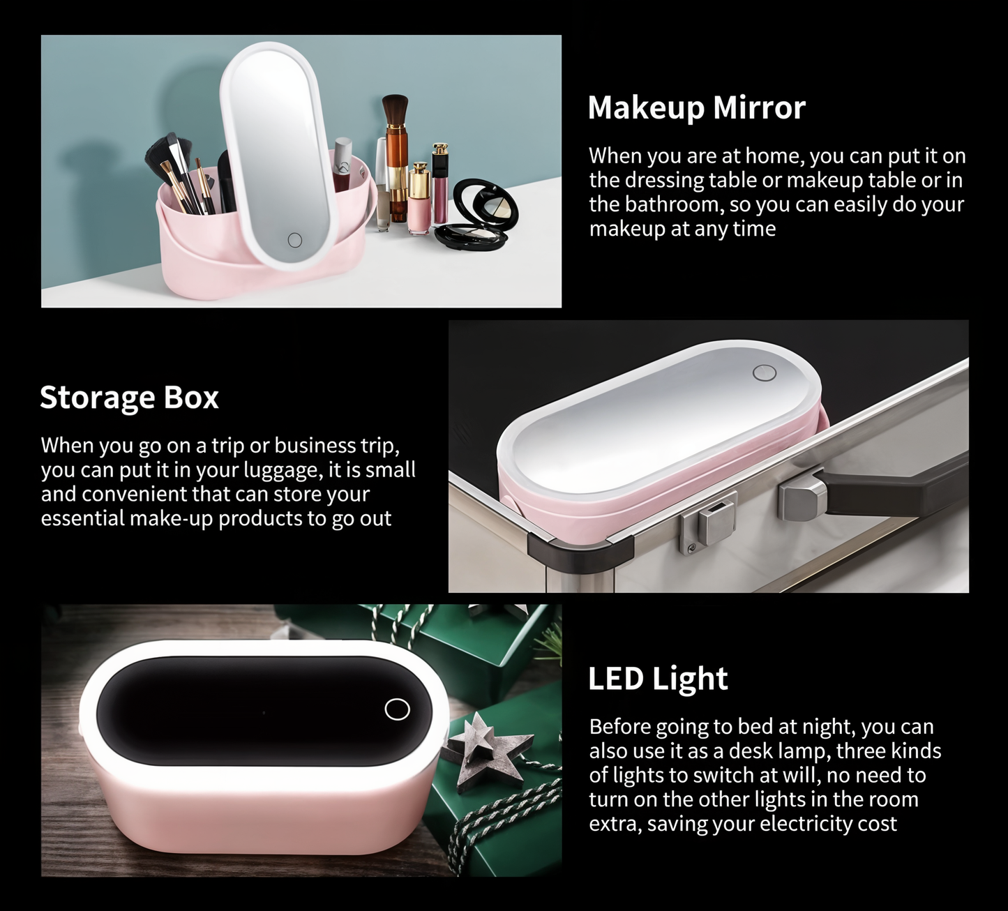 GlowBox™ - LED Storage Box with Makeup Mirror